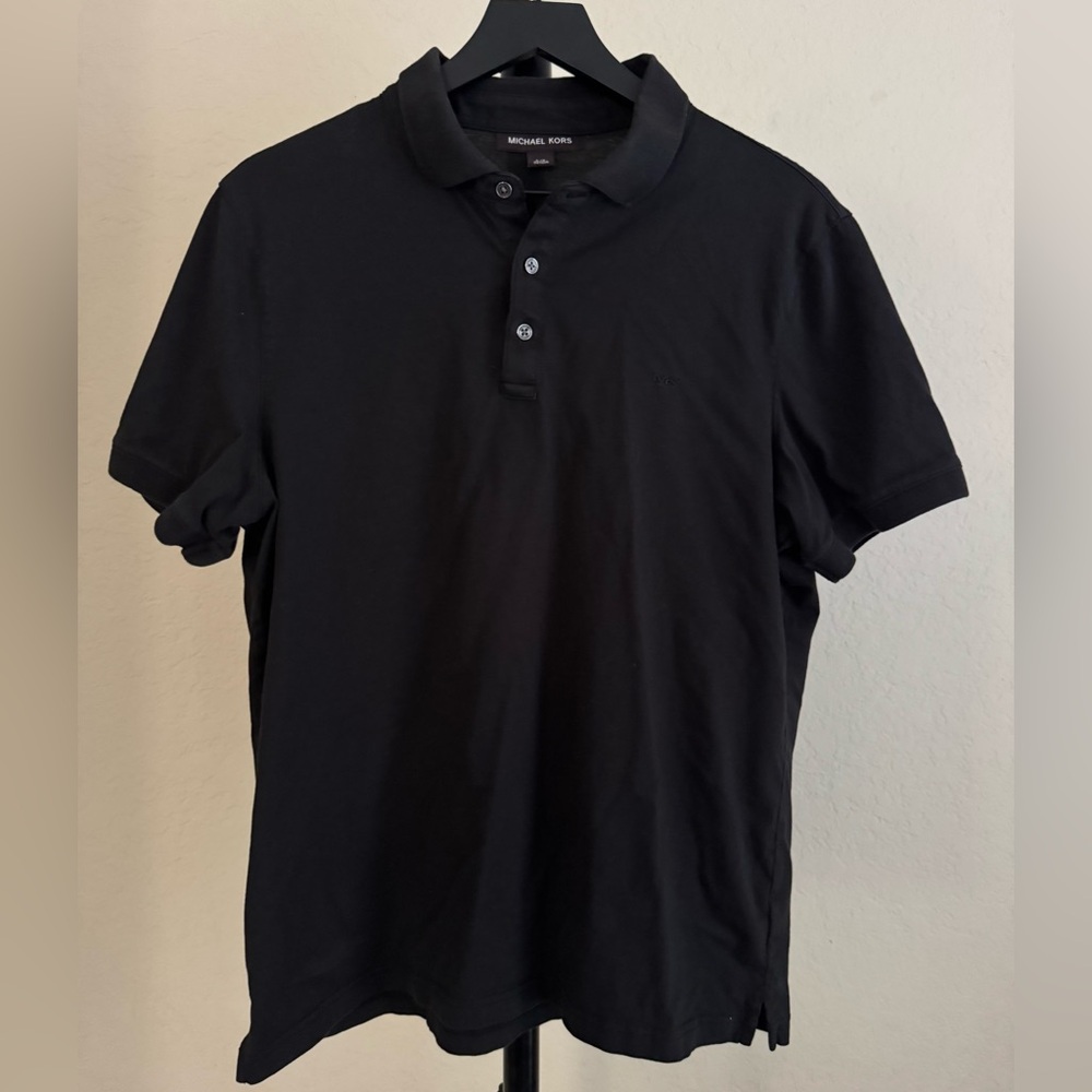 MICHAEL KORS Mens Black 100% Cotton Short Sleeve Polo Shirt Large